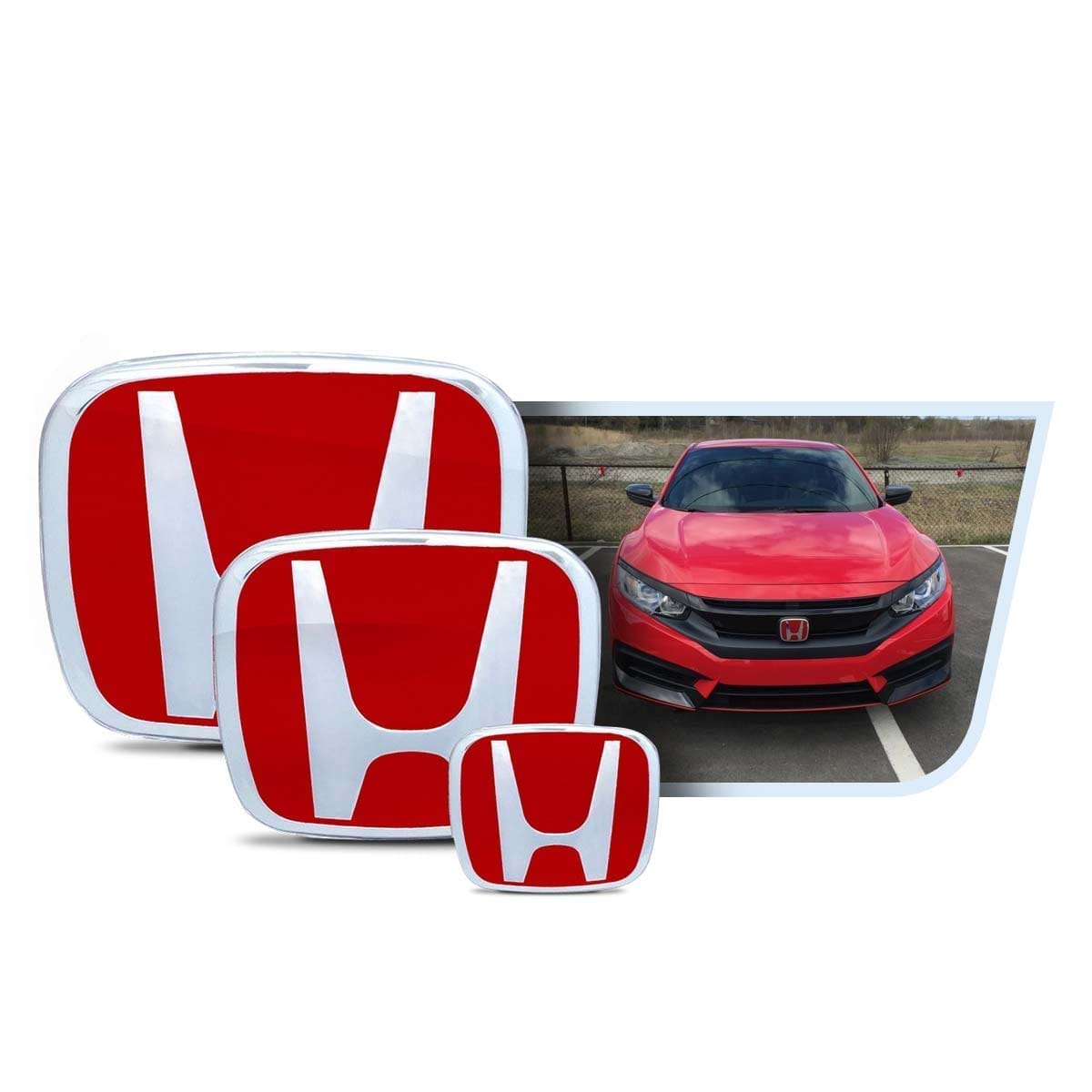 3pcs-Civic-17-SINLOGO Kit X3 Emblemas Exteriores Volante Rojas Honda Civic 17-18 - Imagen 1