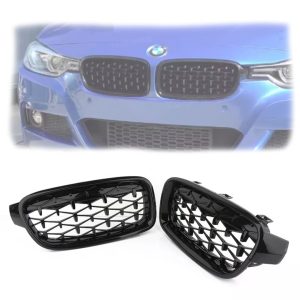 Parrilla Kidneys Riñones Diamantes BMW Serie 3 F30 Negra Brillante