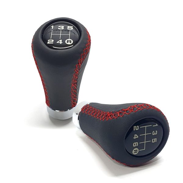 POMO029-GEN-1 Pomo de Cambios Universal Cuero Costura Roja a Rosca Tuning 5ta/6ta - Imagen 1