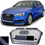 Parrilla estilo Rs3 para Audi A3 8v 17-20 Negra con Borde Gris + Quattro - Imagen 4